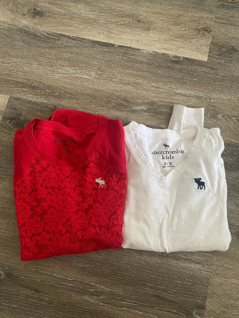 Lot of 2 Abercrombie Kids Girls Long Sleeve Shirts Red Lace & White Size 9/10